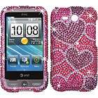 HEARTS PINK PURPLE DIAMOND BLING CRYSTAL FACEPLATE CASE COVER FOR HTC 
