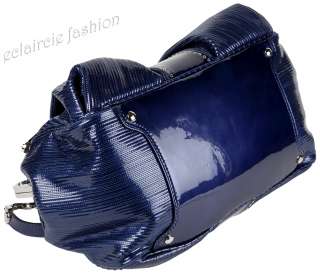   Frame Satchel Blue Patent Leather Zipper Tote Bag Handbag NEW  