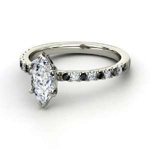  Cara Ring, Marquise Diamond 18K White Gold Ring with Black Diamond 