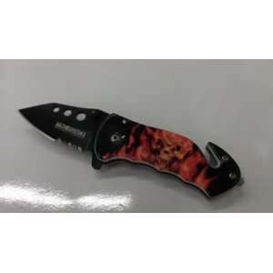   Skull & Flame Folder Pocket Knife Matte Blade