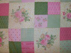 Ro Gregg Shabby Pink Green Cream Floral Rose Cheater Patch Quilt Block 