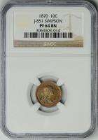 1870 Dime Pattern Judd 851 NGC PF64BN ~ Simpson Collection ~ Copper 