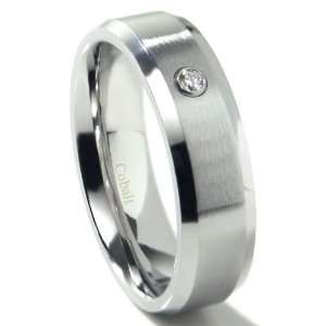   Chrome 8MM Beveled Solitaire Diamond Wedding Band Ring Sz 8.0 Jewelry