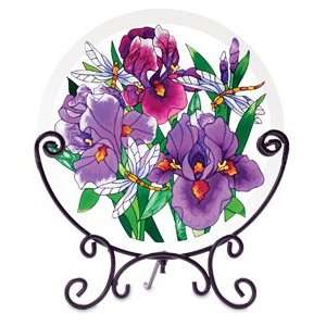 Purple Irises Hand Painted Beveled Stained Glass Table Topper  