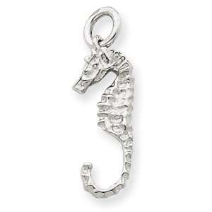  14k White Gold Solid 3 Dimensional Seahorse Charm Jewelry