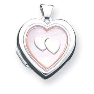    925 Sterling Silver Mother of Pearl Heart Photo Locket Jewelry