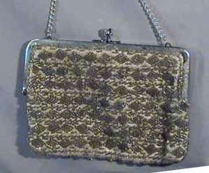 Vintage Richere Beaded Silver Bag Evening Purse by Walberg with Chain 