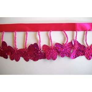   Hot Pink Butterflies with Beads on Ribbon Header Arts, Crafts