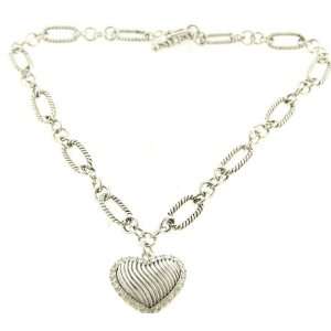  Silvertone Thick Heart Pendant Necklace Fashion Jewelry Jewelry