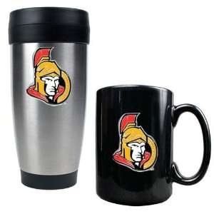 Ottawa Senators NHL Stainless Steel Travel Tumbler & Black Ceramic Mug 