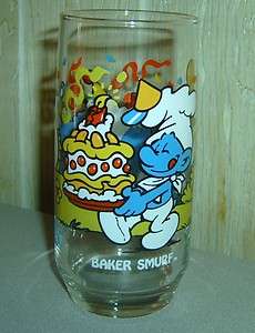 Baker Smurf Peyo 1983 Birthday Cake Glass  