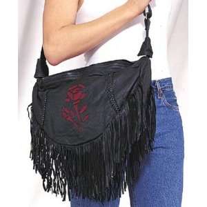  Womens Leather Black Purse with Red Rose Inlay Everything 