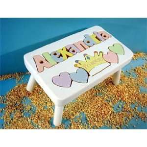  Personalized Name Princess Stool With 9 12 Letters   White 