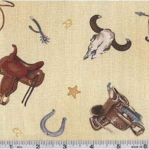  45 Wide Back in the Saddle Horse Shoes Cream Fabric By 