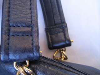 Navy Blue Leather Tignanello Handbag Purse Chain Handle Satchel Bag 