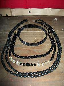 Black Jewelry Necklace Lot Vintage Fashion Costume Estate Heavy 