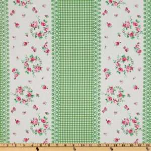   Flower Sugar Gingham Floral Lace Stripe Light Green Fabric By The Yard