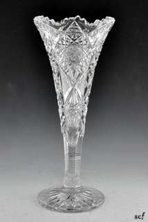 Antique Cut Glass Trumpet Flower Vase circa 1910 1920s  