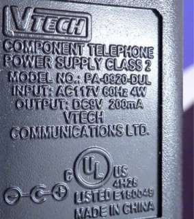 AC DC AdapteR Vtech Telephone PA 0920 DUL Power Supply 9V 200mA 3.4 x 