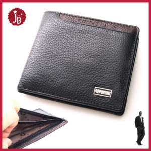 New Mens Bifold Leather Wallet   Zipper Pocket   Black  