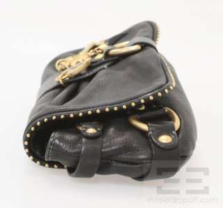 Juicy Couture Black Leather & Gold Charm Fold Over Clutch Handbag 