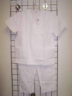 NWT Nurses WHITE Medical Uniform Unisex V Neck SCRUB SET XS 3XL 