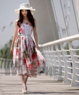 Womens Irregular Design ruffles Chiffon floral print prom Casual Long 