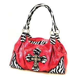   and Treasures 295 CR Cross Fuzzy Zebra Handbag in Pink