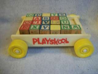 Vintage Playskool Plastic Block Wagon with Wooden Blocks  