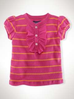 Short Sleeved Stripe Henley   Infant Girls Tops   RalphLauren