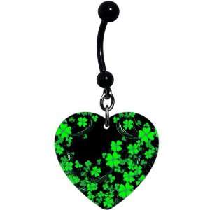  Heart Black Green Four Leaf Clover Belly Ring Jewelry