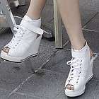 Ladies Platform Lace Up Peep Open Toe Boots wedges Shoes Sneakers High 