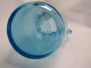 Vintage Blue Glass Pitcher Hand Blown  