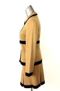 womens brown NANETTE LEPORE 2pc skirt suit MOD bow fitted wool sz 