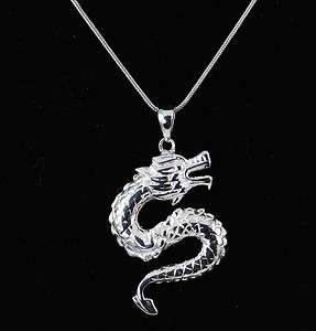 Quality 925 Sterling Silver Flying Dragon Pendant Necklace jewellery 