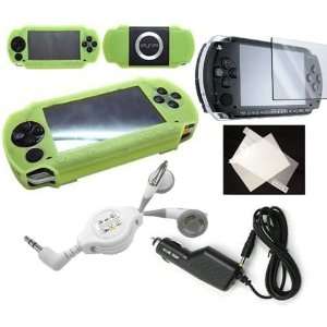 PSP 2000 Deluxe Travel Kit Green Skin 4 in 1 Skin Car/travel Charger 