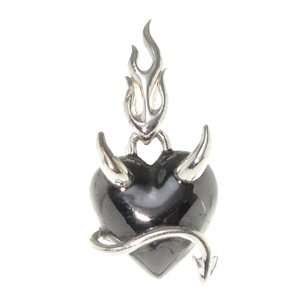   Heart Pendant   Devil Horns   Sterling Silver   Black Rhodium Jewelry