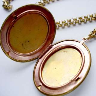 LARGE Brass VINTAGE Locket Long Necklace,Plain,Antique  