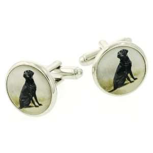 JJ Weston silver plated cufflinks with black labrador image. Made in 