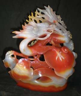 Chinese Red Carnelian Agate Carving Dragon Ru Yi Statue  