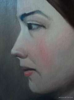 VINTAGE Portrait Woman Auburn HAIR LARGE Oil 1970s  