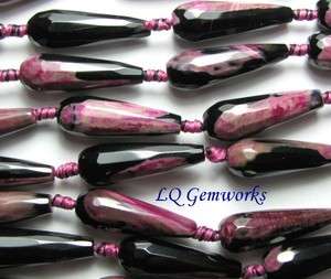 15 PINK BLACK ONYX 30mm Faceted Long Teardrop Beads  