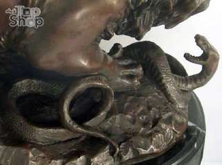 Kampf LÖWE GEGEN COBRA Skulptur Bronze Bronzeskulptur  