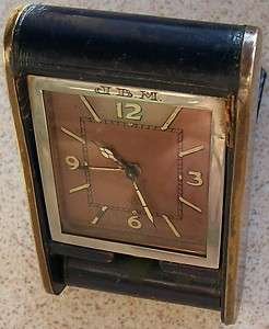   LeCoultre Travel Alarm 8 Days Clock Blue Leather & Bronze Running