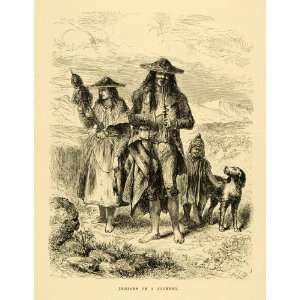  1875 Wood Engraving Flute Child Dog Pet Indigenous People 