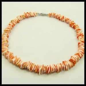 Coral Pink Chips Puka Shell Necklace Choker Girls 16  