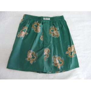 Mens 100% Thai Silk Boxer Shorts  Dark Green with Large Gold Dragons 