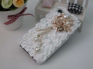  Cake Pearl Bling Rose Crystal Case Cover for iPhone 4 4S Black White 