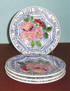 Gien Oiseau Bleu Flowers Canape Plates Wild Rose Set of 4 New  