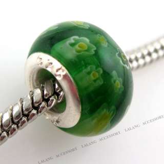 20x Green Millefiori Charms Bead Fit Bracelets 150111  
